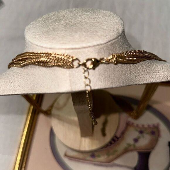 Gold Tone Multi Strand Chain Knot Tie Necklace - Picture 5 of 6